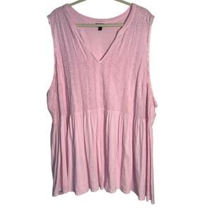 Torrid Pink Sleeveless Embroidered Babydoll Top Size 5 (5X) Rayon Cotton Blend